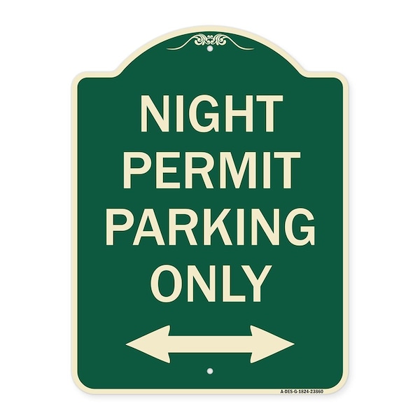 Signmission Night Permit Parking W/ Bi-Directional Arrow Heavy-Gauge Aluminum Sign, 24" x 18", G-1824-23860 A-DES-G-1824-23860 - main